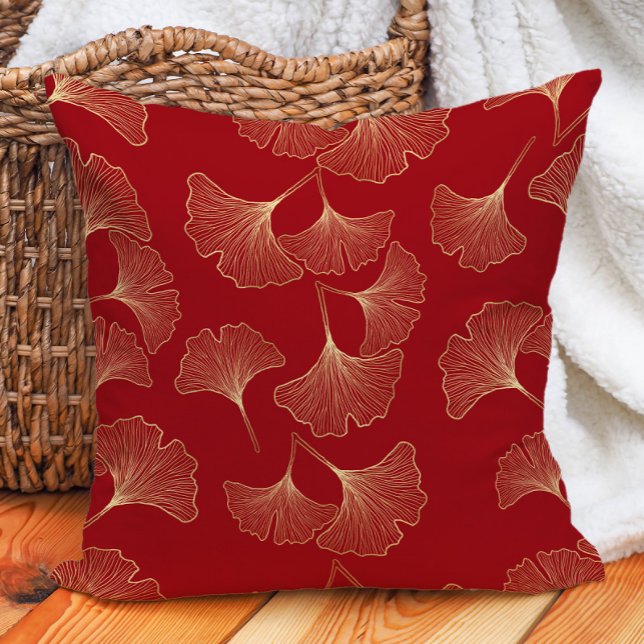Elegante Red Gold Ginko Blätter Kissen (Elegant red and gold ginko pillow)
