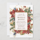 Elegante Red Gold Green Christmas Christliche Hoch Einladung (Vorderseite)