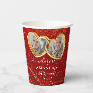 Elegante Red Gold Hearts Custom Foto Retirement Pappbecher
