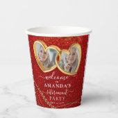 Elegante Red Gold Hearts Custom Foto Retirement Pappbecher (Vorderseite)