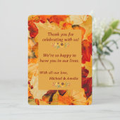 Elegante Red Gold Herbst Leaves Hochzeit im Herbst Dankeskarte (Stehend Vorderseite)