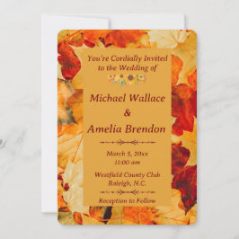 Elegante Red Gold Herbst Leaves Hochzeit im Herbst Einladung