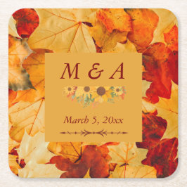 Elegante Red Gold Herbst Leaves Hochzeit Rechteckiger Pappuntersetzer