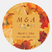 Elegante Red Gold Herbst Leaves Hochzeit Runder Aufkleber (Vorderseite)