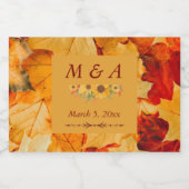 Elegante Red Gold Herbst Leaves Hochzeit Schaumweinetikett (Einzelnes Label)