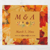 Elegante Red Gold Herbst Leaves Hochzeit Schaumweinetikett (Einzelnes Label)