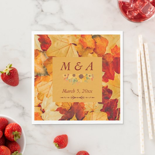 Elegante Red Gold Herbst Leaves Wedding Napkins Serviette (Beispiel)