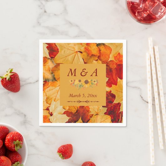 Elegante Red Gold Herbst Leaves Wedding Napkins Serviette (Beispiel)
