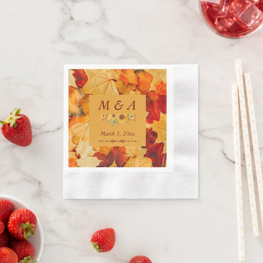 Elegante Red Gold Herbst Leaves Wedding Napkins Serviette (Beispiel)