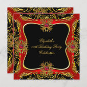 Elegante Red Gold Jewel Black Birthday Party Einladung (Vorne/Hinten)