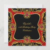 Elegante Red Gold Jewel Black Birthday Party Einladung (Vorderseite)