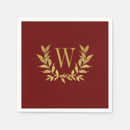 Elegante Red & Gold Moderne Monogram Wedding Serviette