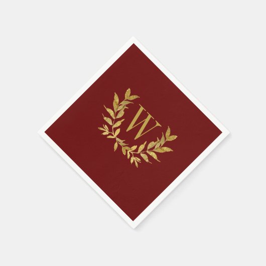 Elegante Red & Gold Moderne Monogram Wedding Serviette (Ecke)