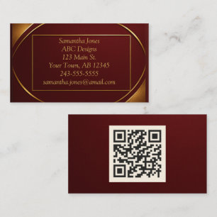 Elegante Red & Gold QR Code Business Card Visitenkarte