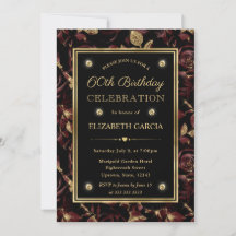 Elegante Red & Gold Rose Floral 60. Geburtstag