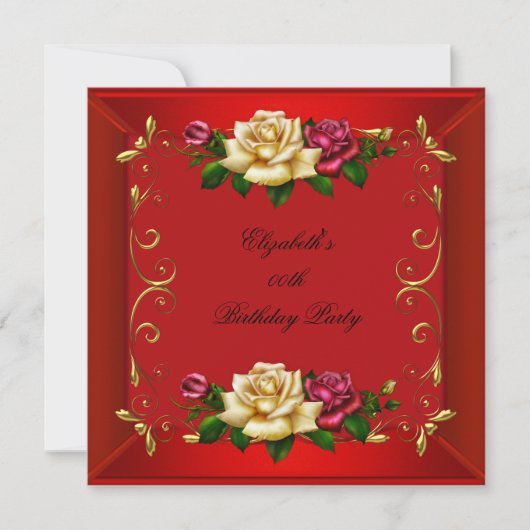 Elegante Red Gold Rose Geburtstagsparty Einladung (Vorderseite)