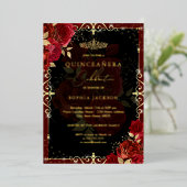 Elegante Red Gold Rose Quinceanera Folieneinladung (Stehend vorne)