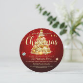 Elegante Red Gold Round Christmas and Holiday Part Einladung (Stehend Vorderseite)