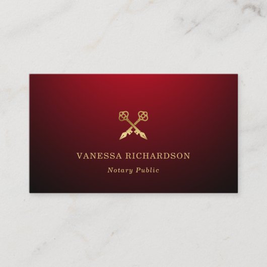 Elegante Red & Gold Skeletton Key Moderner Notar Q Visitenkarte (Vorderseite)