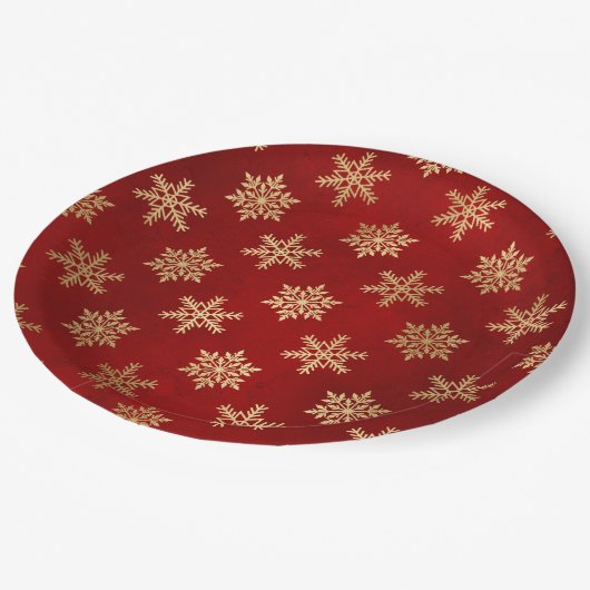 Elegante Red Gold Snowflakes Weihnachten Pappteller (Schrägansicht)
