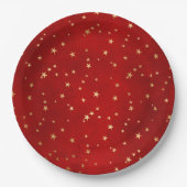 Elegante Red Gold Stars Weihnachten Pappteller (Vorderseite)