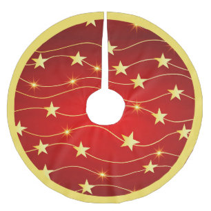 Elegante Red Gold Stars Weihnachtsfeiern Polyester Weihnachtsbaumdecke