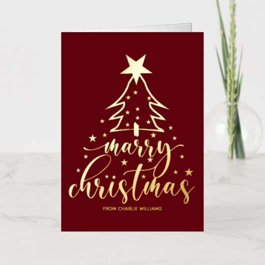 Elegante Red Gold Typografie Weihnachtskarte (Vorderseite)