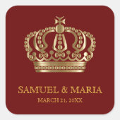 Elegante Red Gold Verziert Crown Gastgeschenk Hoch Quadratischer Aufkleber (Vorderseite)