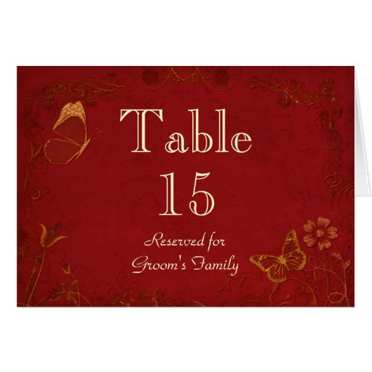 Elegante Red & Gold Vintage Tischsiegelkarte (Vorderseite (Horizontal))