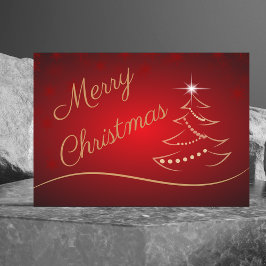 Elegante Red & Gold Weihnachtsbaum Weihnachtskarte