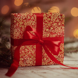 Elegante Red & Gold Wirbel Muster Boho Weihnachten Geschenkpapier
