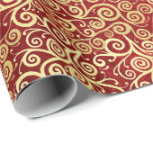 Elegante Red & Gold Wirbel Muster Boho Weihnachten Geschenkpapier (Rolleneckpunkt)