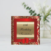 Elegante Red & Gold Wirbel Party Einladung (Stehend Vorderseite)