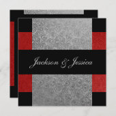 Elegante Red & Gray Paisley Engagement Party Einladung (Vorne/Hinten)