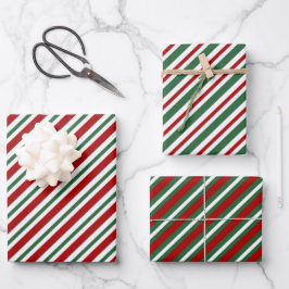 Elegante Red Green Stripes Weihnachten Geschenkpapier Set