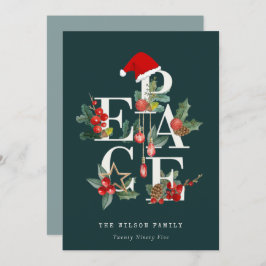 Elegante Red Green White Peace Christmas Foliage Feiertagskarte
