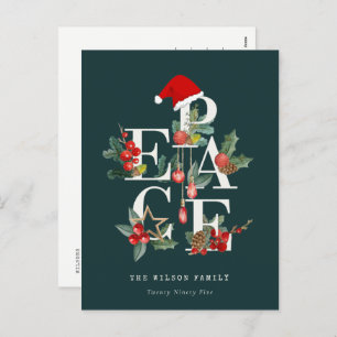Elegante Red Green White Peace Christmas Foliage Feiertagspostkarte