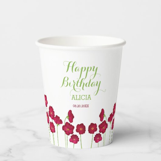 Elegante Red Growing Wildblume Geburtstagsparty Pappbecher (Rückseite)