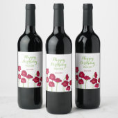 Elegante Red Growing Wildblume Geburtstagsparty Weinetikett (Flaschen)