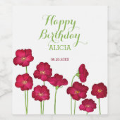 Elegante Red Growing Wildblume Geburtstagsparty Weinetikett (Einzelnes Label)
