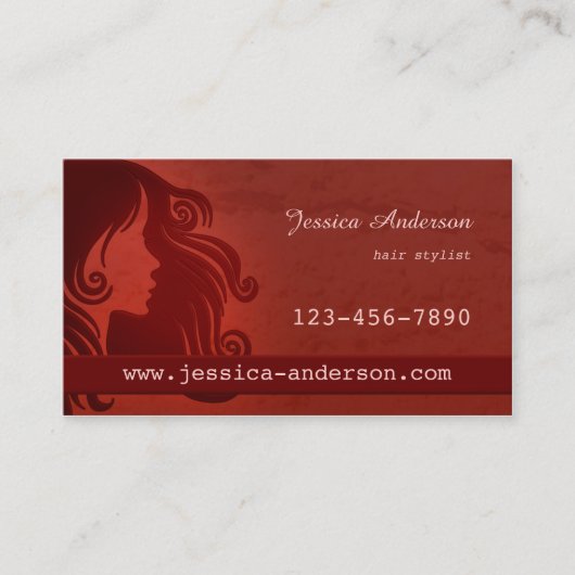 Elegante Red Hair Salon Business Card Visitenkarte (Vorderseite)