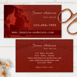 Elegante Red Hair Salon Business Card Visitenkarte