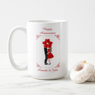 Elegante Red Happy Anniversary Personalisierte Mug Kaffeetasse