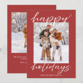 Elegante Red Happy Holidays Fotokarte Weihnachten (Vorne/Hinten)