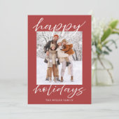 Elegante Red Happy Holidays Fotokarte Weihnachten (Stehend Vorderseite)