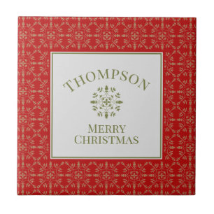 Elegante Red Holiday Vintage Weihnachtsname Fliese
