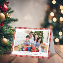 Elegante Red Kariert Christmas Foto Weihnachtskart