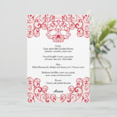 Elegante Red Lace Skull Calavera Wedding Menu Card Menükarte (Stehend Vorderseite)