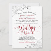 Elegante Red & Lacy Silver Wedding Parade Einladung (Vorderseite)