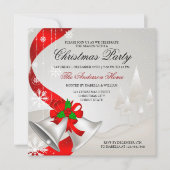 Elegante Red Loop Silver Bells Weihnachten Einladung (Vorderseite)